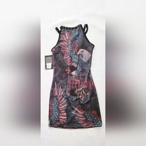 NWT! BUCKLE Affliction Studded Eagle Print Women's Dress L(Fits like a S…